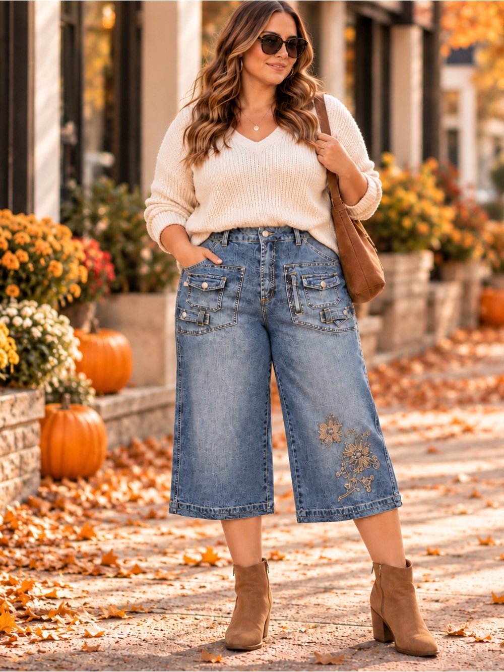 Crest The Collection 15/16 Y2K Cargo Gaucho Jeans Embroidered Wide Leg